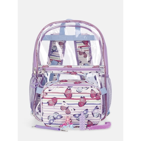 Wonder Nation Kids' Butterfly Cabana 17" Sensory Backpack and Lunch Tote Set, 2-Piece, Purple
