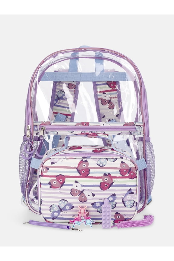 Kids' Butterfly Cabana 17" Sensory Backpack and Lunch Tote Set, 2-Piece, Purple