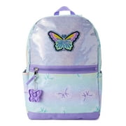 Wonder Nation Girls 17" Laptop Backpack Butterfly Bestie Purple Holographic Sparkle