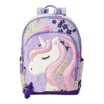 Wonder Nation Girls 17" Laptop Backpack Fuzzy Flower Magic Unicorn Purple