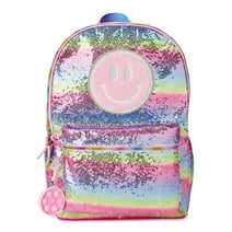 Wonder Nation Girls 17" Laptop Backpack Smiles & Rainbows Rosy Petal Sequin