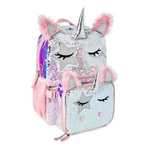 Wonder Nation Girls 17" Laptop Backpack with Lunch Bag 2-Piece Set, Pink Multi-Color Unicorn Queen