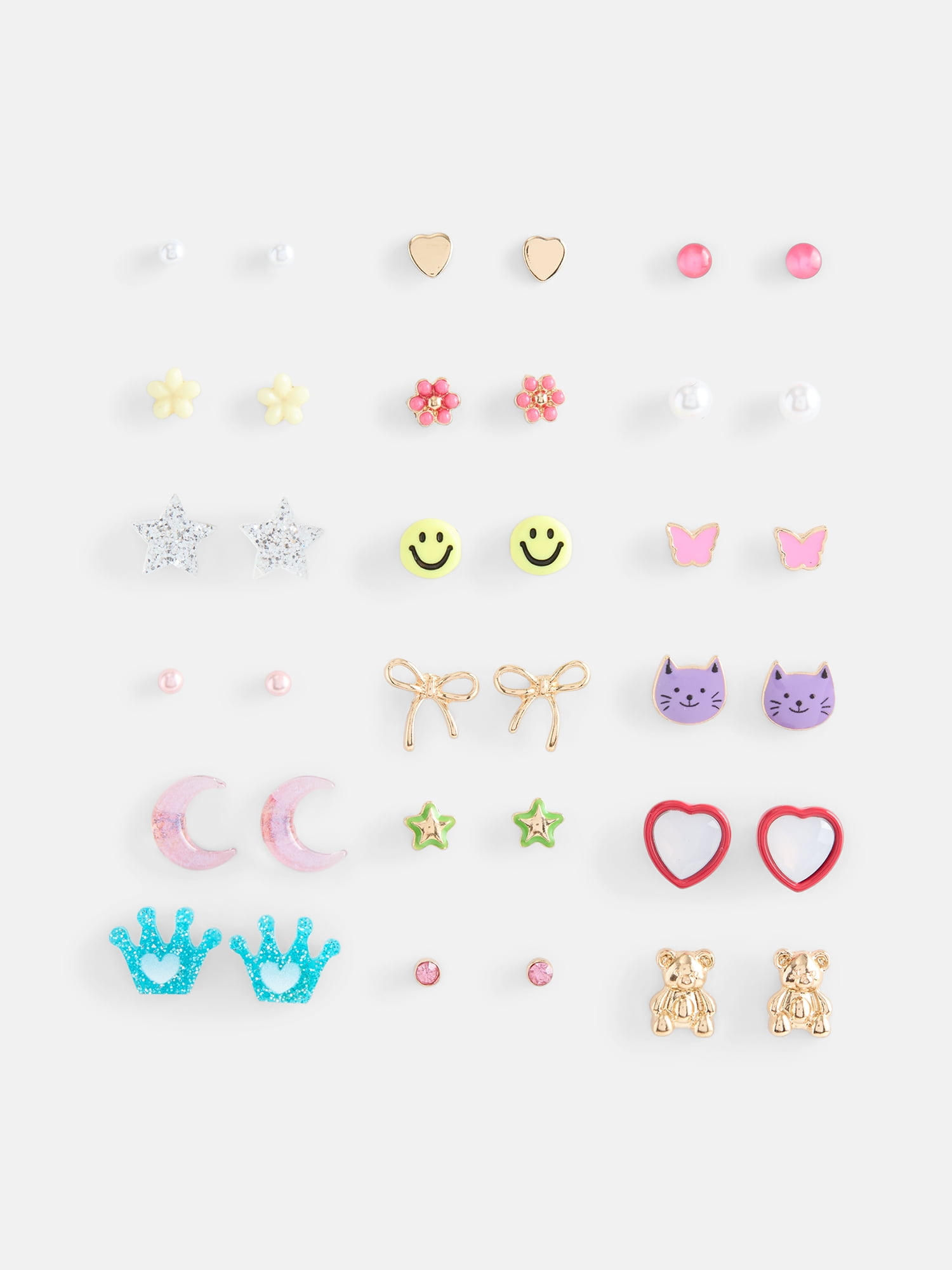 Wonder Nation Girls 18 Pairs Assorted Earrings, Multi