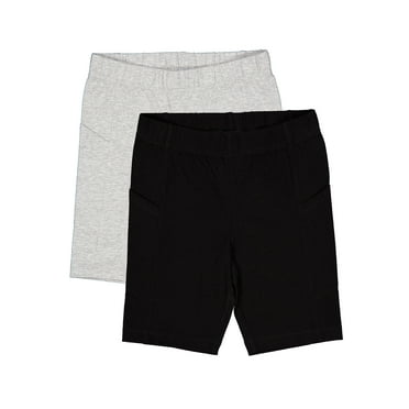 Wonder Nation Girls Bike Short with Side Pockets, 2-Pack, Sizes 4-18 & Plus