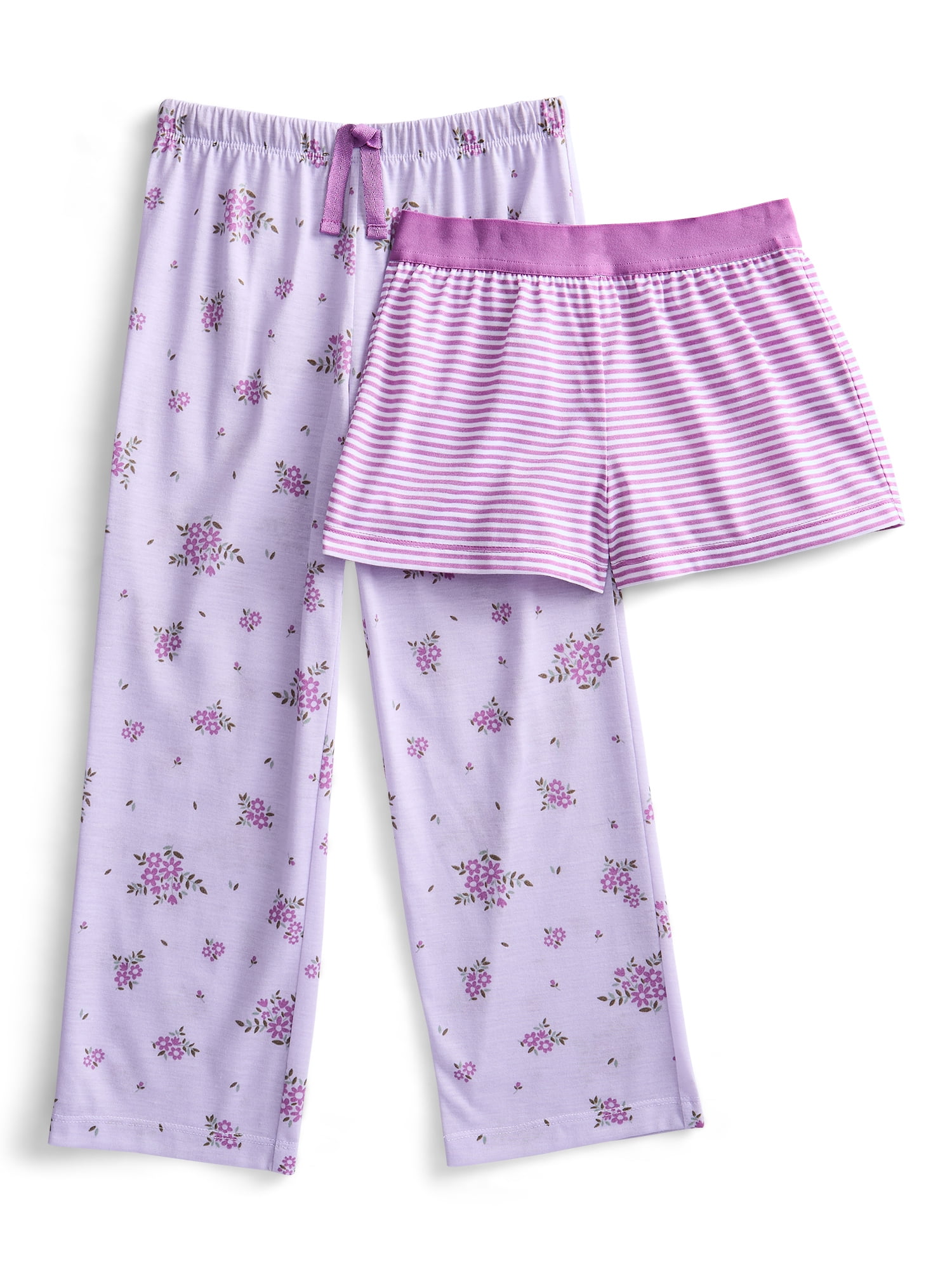 Wonder Nation Girls Pajama Pants and Shorts, 2-Pack, Sizes 4-18