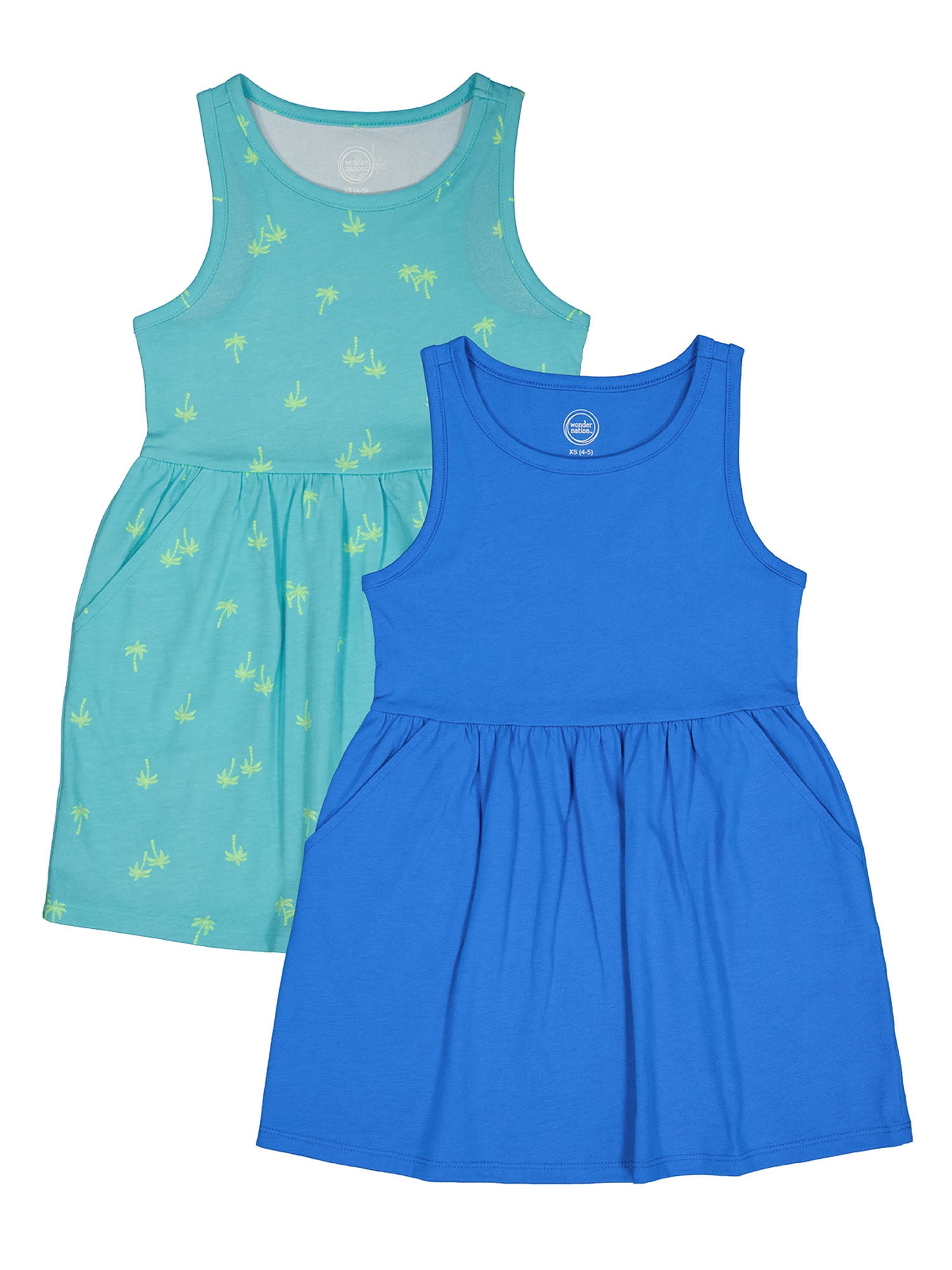 Walmart Deals of Wonder Nation Girls Tank Play Dress, 2-Pack Sizes 4-18 & Plus
