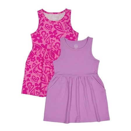 Wonder Nation Girls Tank Play Dress – 2-Pack Playwear, Sizes 4-18 Plus