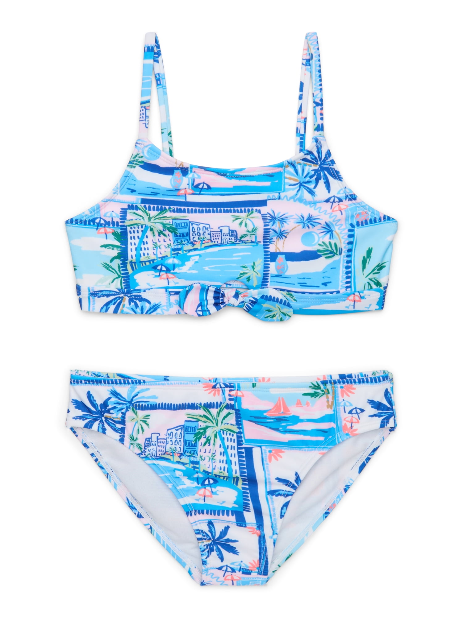 Yuni Wonder Nation Girls Paradise Print Tie-Front Bikini Top and