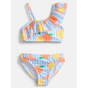 Girls Citrus Print Ruffle Swimsuit Top and Bottom Set, UPF 50, 2-Piece, Sizes 4-18