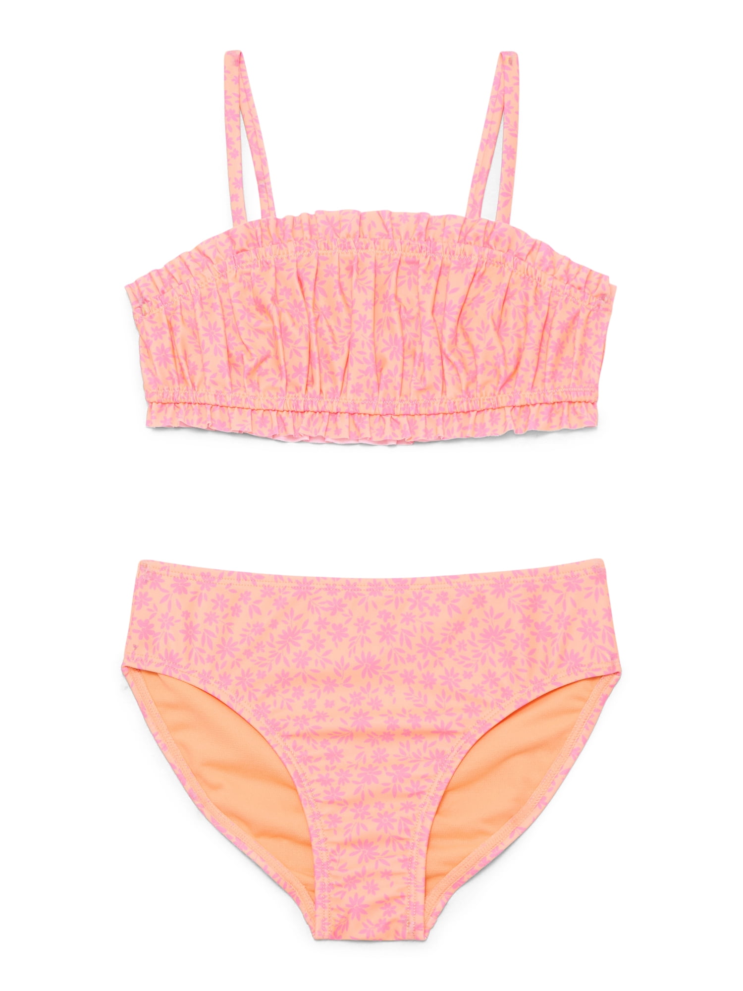 Wonder Nation Little and Big Girls Ruffle Sunshine Bikini Swimsuit with UPF50, 2-Piece, Sizes 4-16