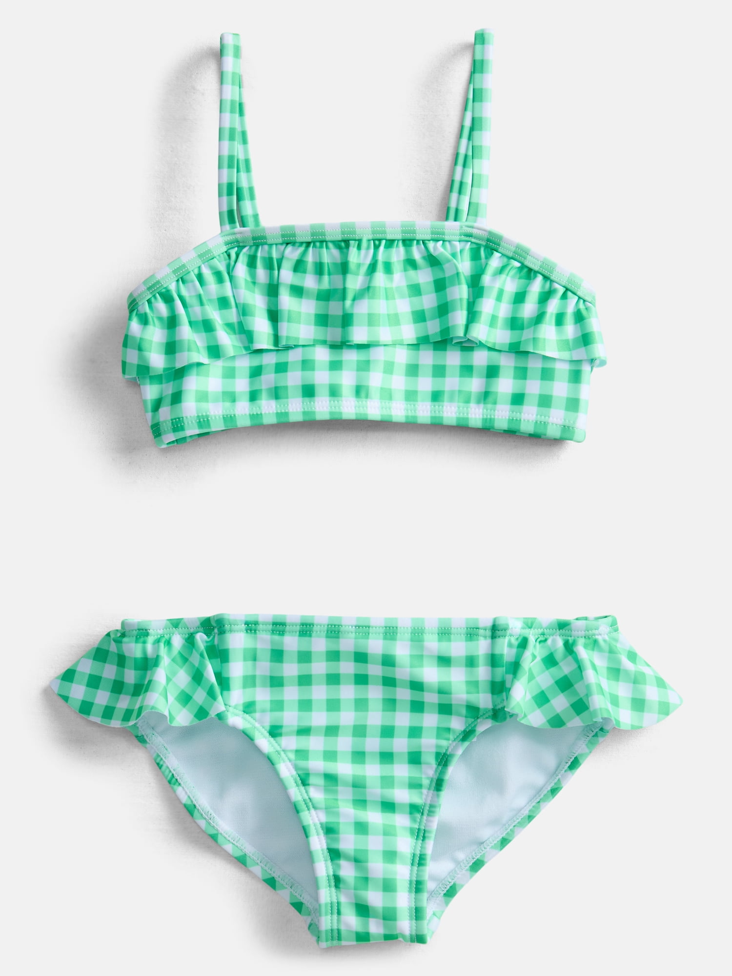 Wonder Nation Girls Ruffle Garden Gingham Bikini with UPF 50, 2-Piece Swim Set, Sizes 4-18