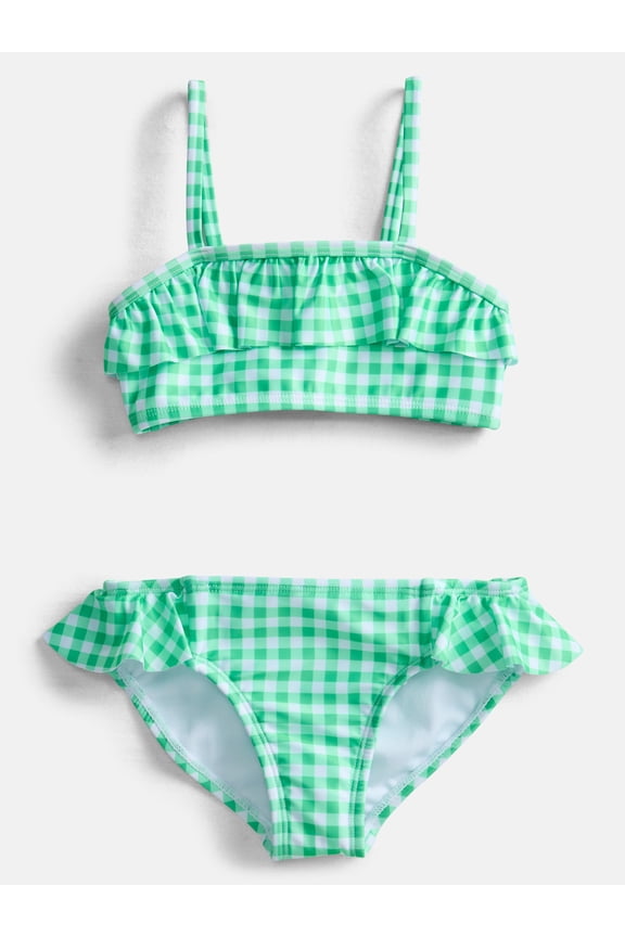 Girls Ruffle Garden Gingham Bikini with UPF 50, 2-Piece Swim Set, Sizes 4-18
