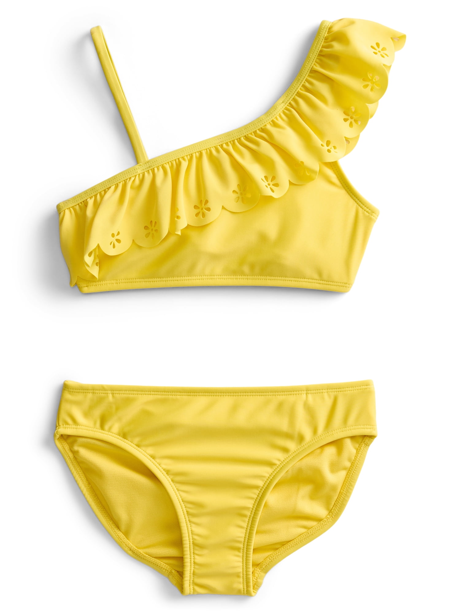 Wonder Nation Little and Big Girls Ruffle Sunshine Bikini Swimsuit with UPF50, 2-Piece, Sizes 4-16
