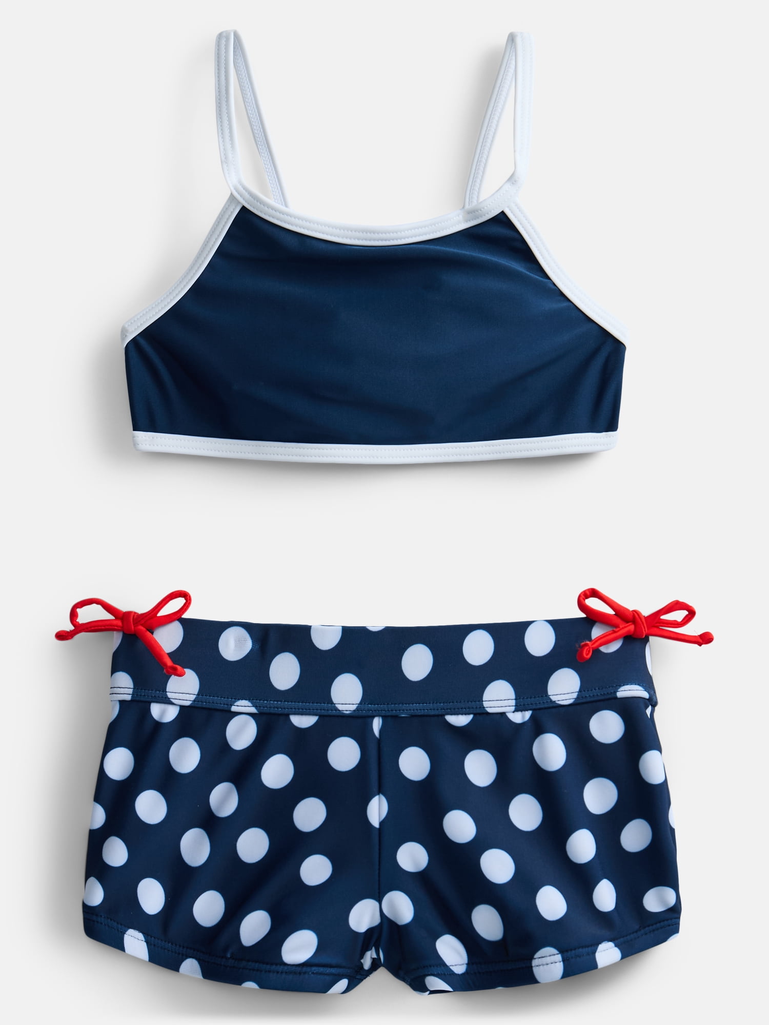 Wonder Nation Girls Polka Dot Top and Shorts Swimsuit Set, 2-Piece, Sizes 4-16