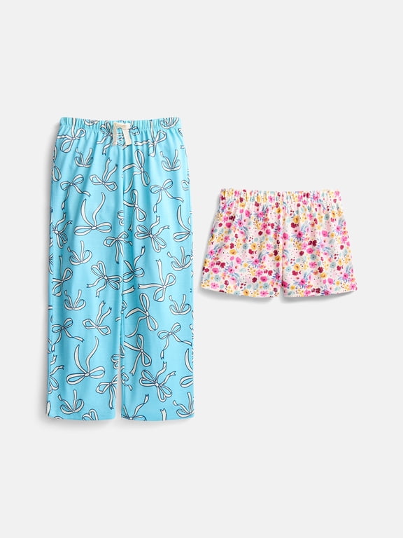 Girls Sleep Pants and Shorts, 2-Pack, Sizes 4-18
