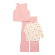 Wonder Nation Girls Plush Tank, Cardigan and Wide Leg Pants, 3-Piece Sleep Set, Sizes 4-18 & Plus