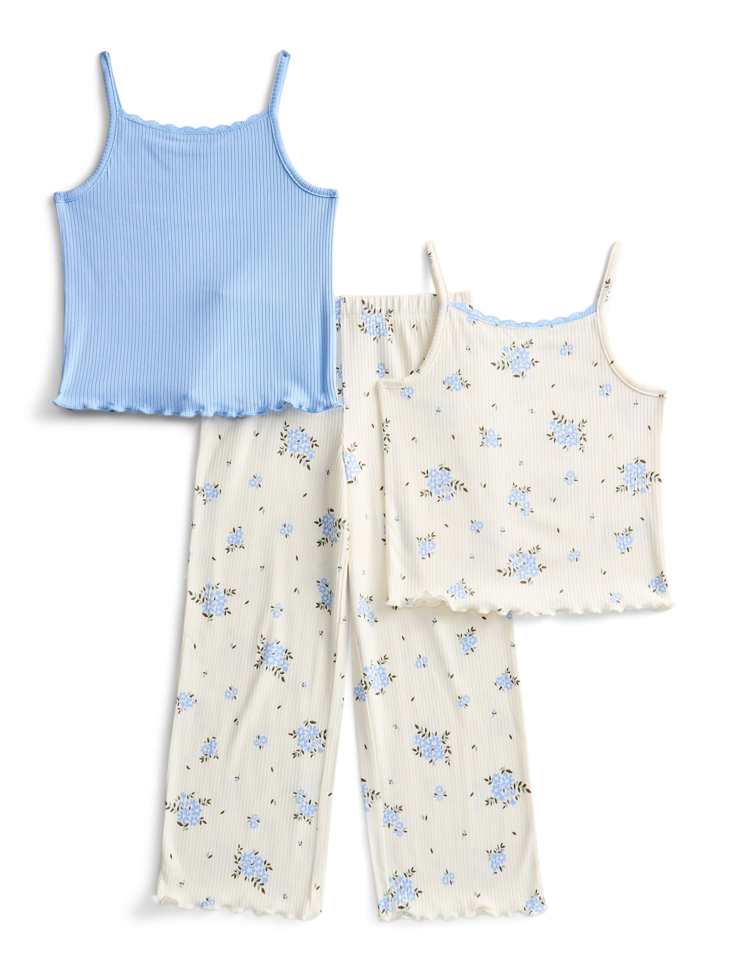 Wonder Nation Girls Tank Tops and Pants Sleep Set, 3-Piece, Sizes 4-18