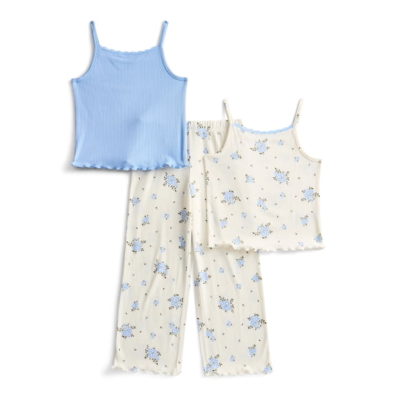 Wonder Nation Girls Tank Tops and Pants Sleep Set, 3-Piece, Sizes 4-18