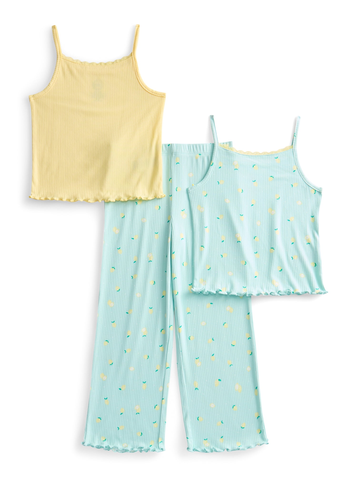 Wonder Nation Girls Tank Tops and Pants Sleep Set, 3-Piece, Sizes 4-18