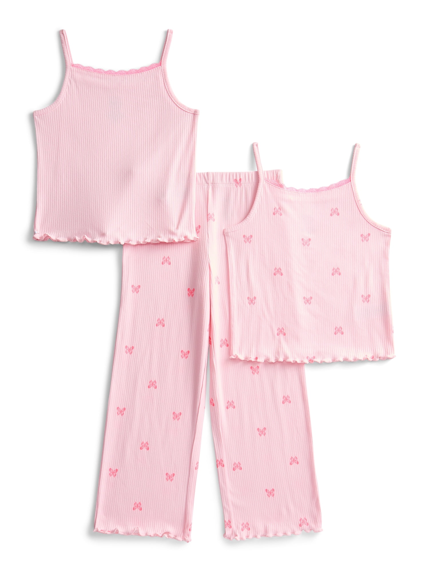 Wonder Nation Girls Tank Tops and Pants Sleep Set, 3-Piece, Sizes 4-18