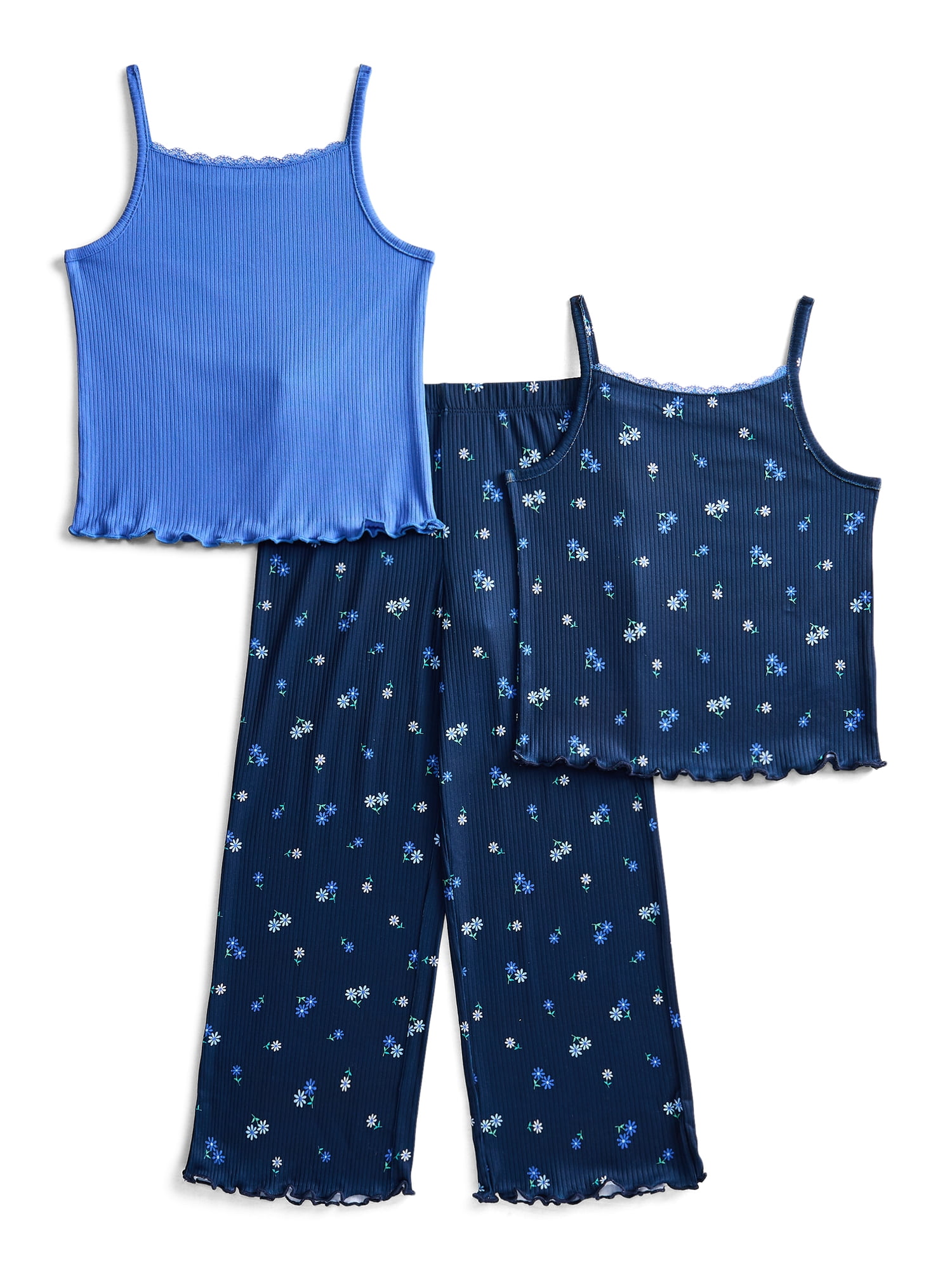 Wonder Nation Girls Tank Tops and Pants Sleep Set, 3-Piece, Sizes 4-18