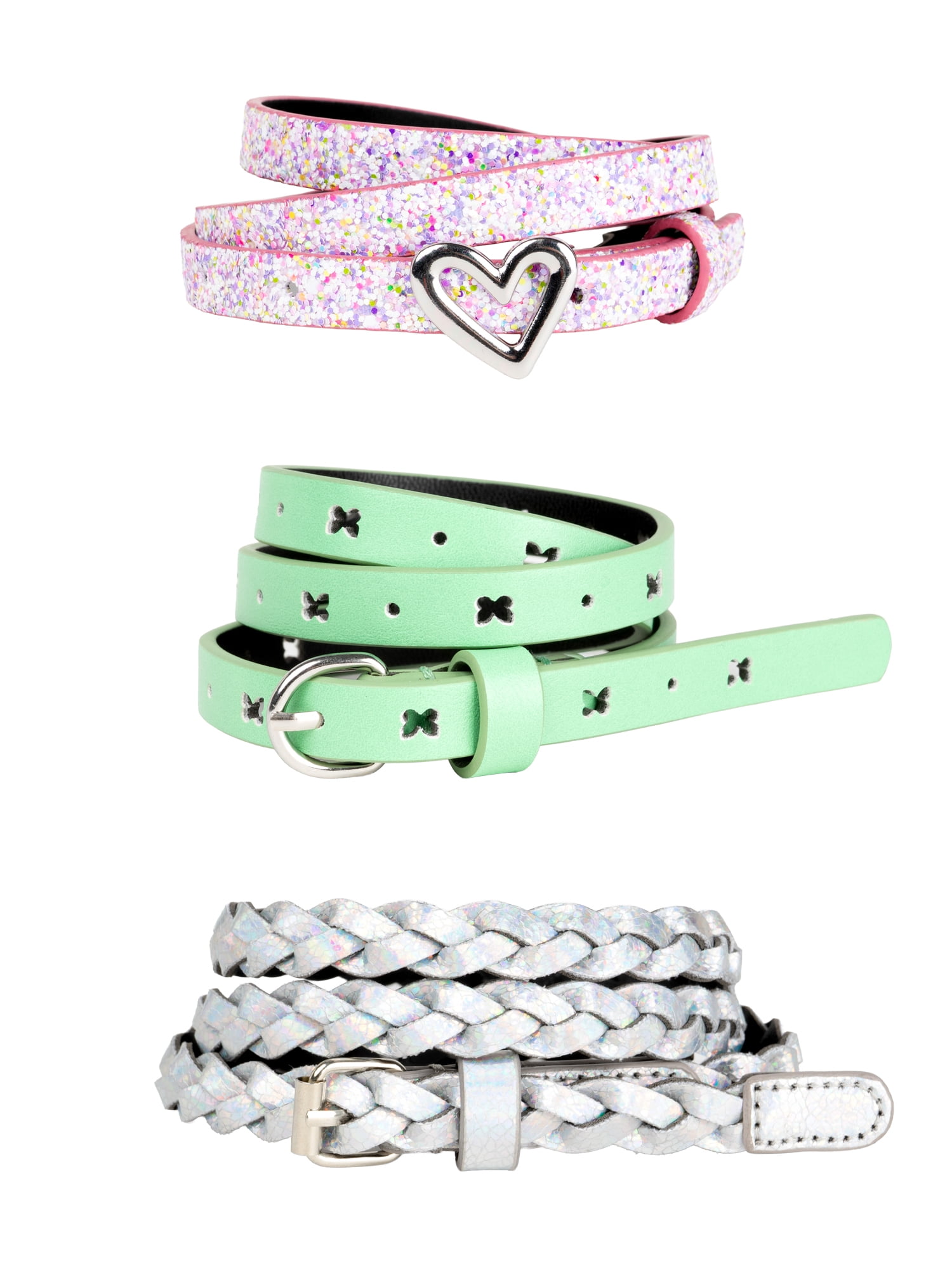 Wonder Nation Girls Fashion Belts, 3-pack, Sizes XS-XXL