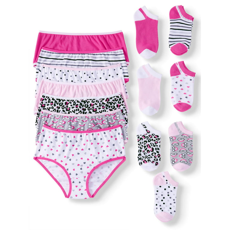 Wonder Nation Girls' 4-18 100% Cotton Brief Panty & Socks, 7 Pack