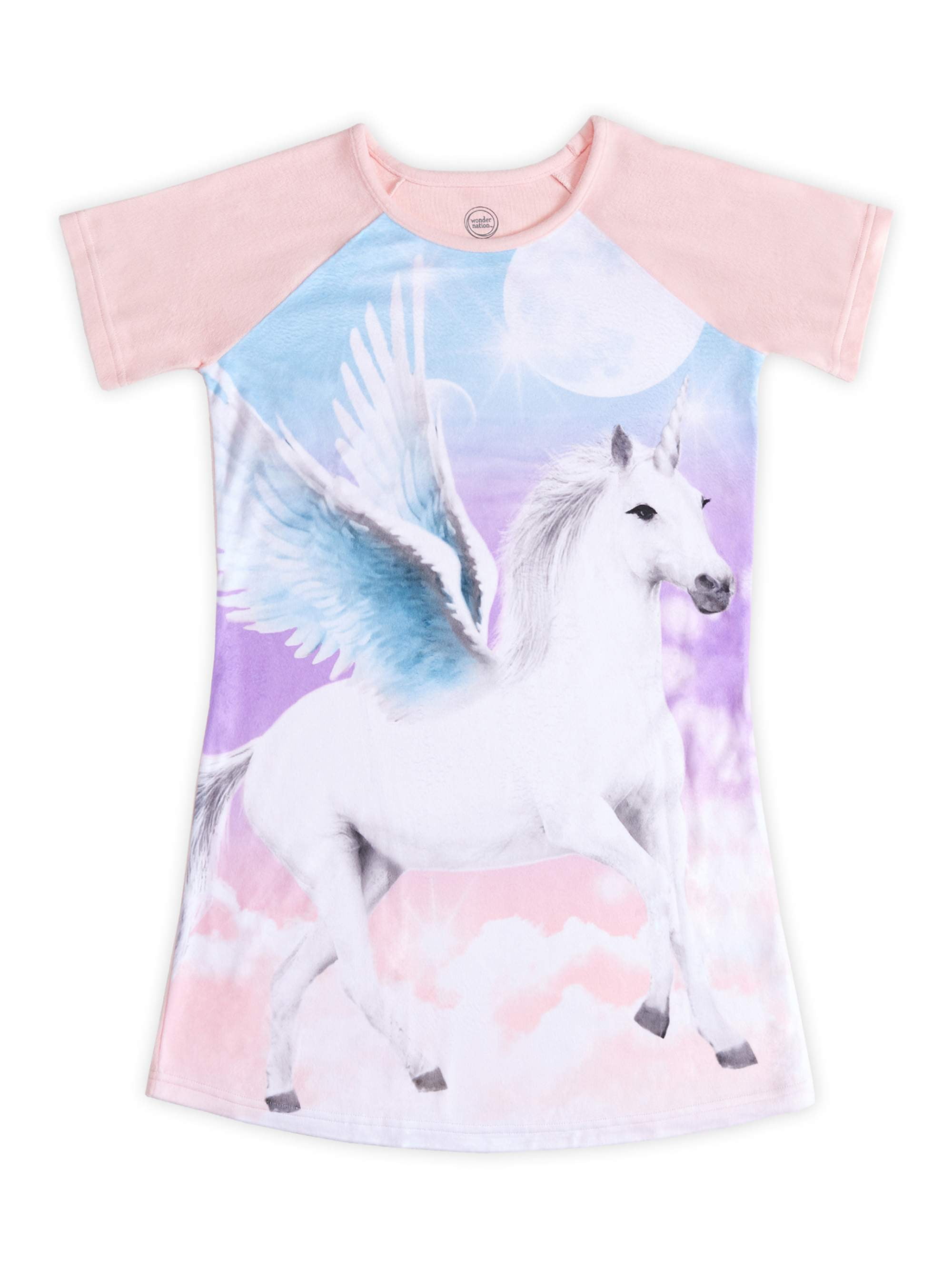 Wonder Nation Girls 4-18 & Plus Short Sleeve Space Unicorn Sleep Gown