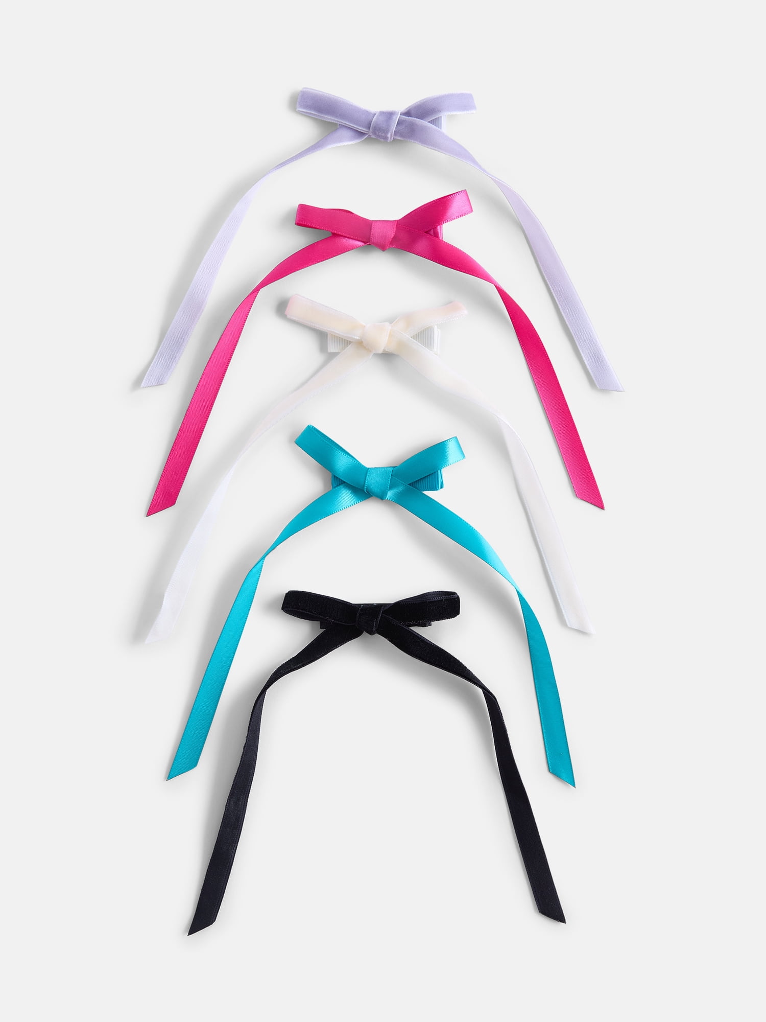 Wonder Nation Girls Velvet and Satin Bows, 5-Pack, Multi