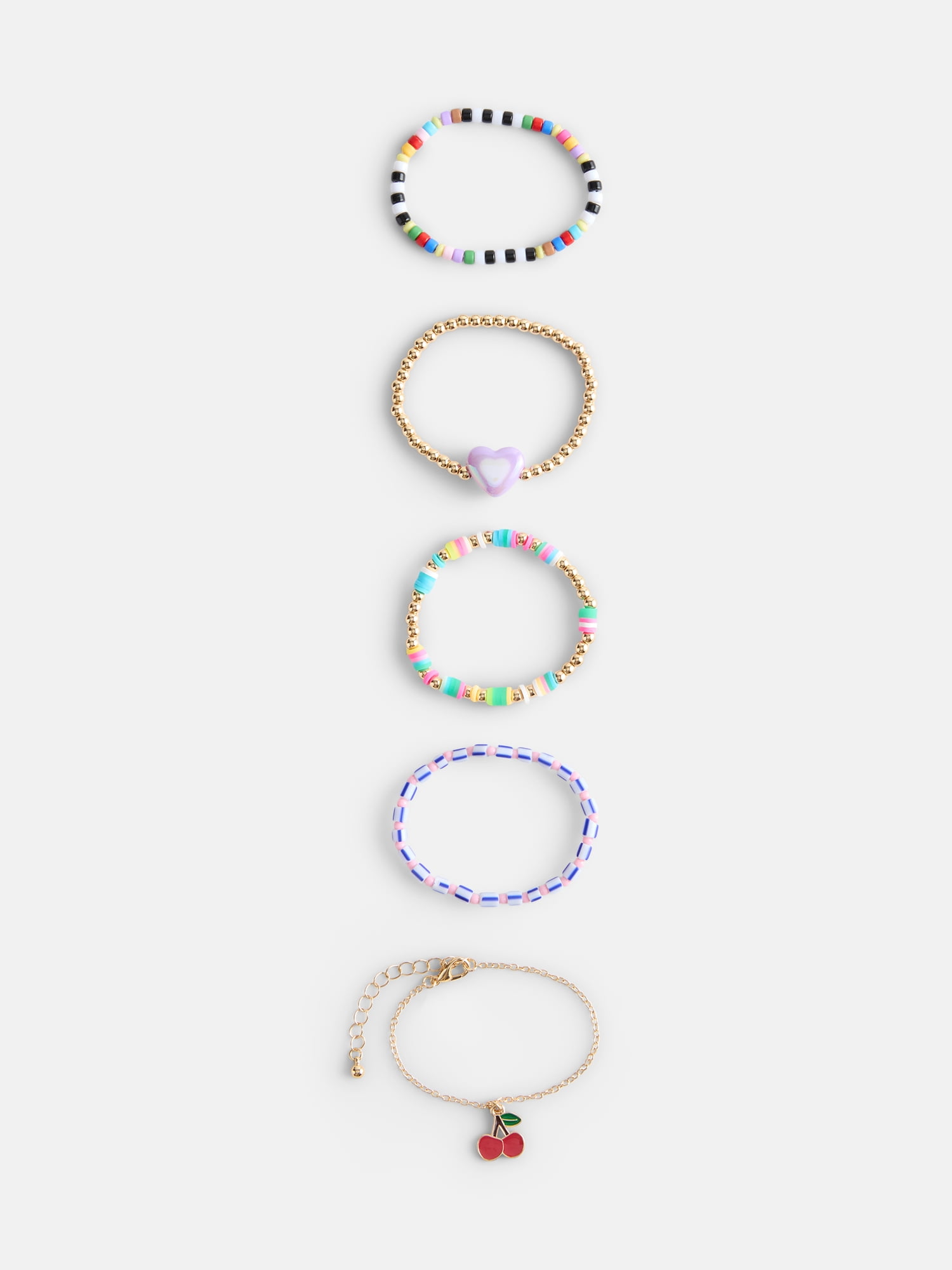 Wonder Nation Girls 5-Pack Cherry Bracelet Set, Gold/Multi