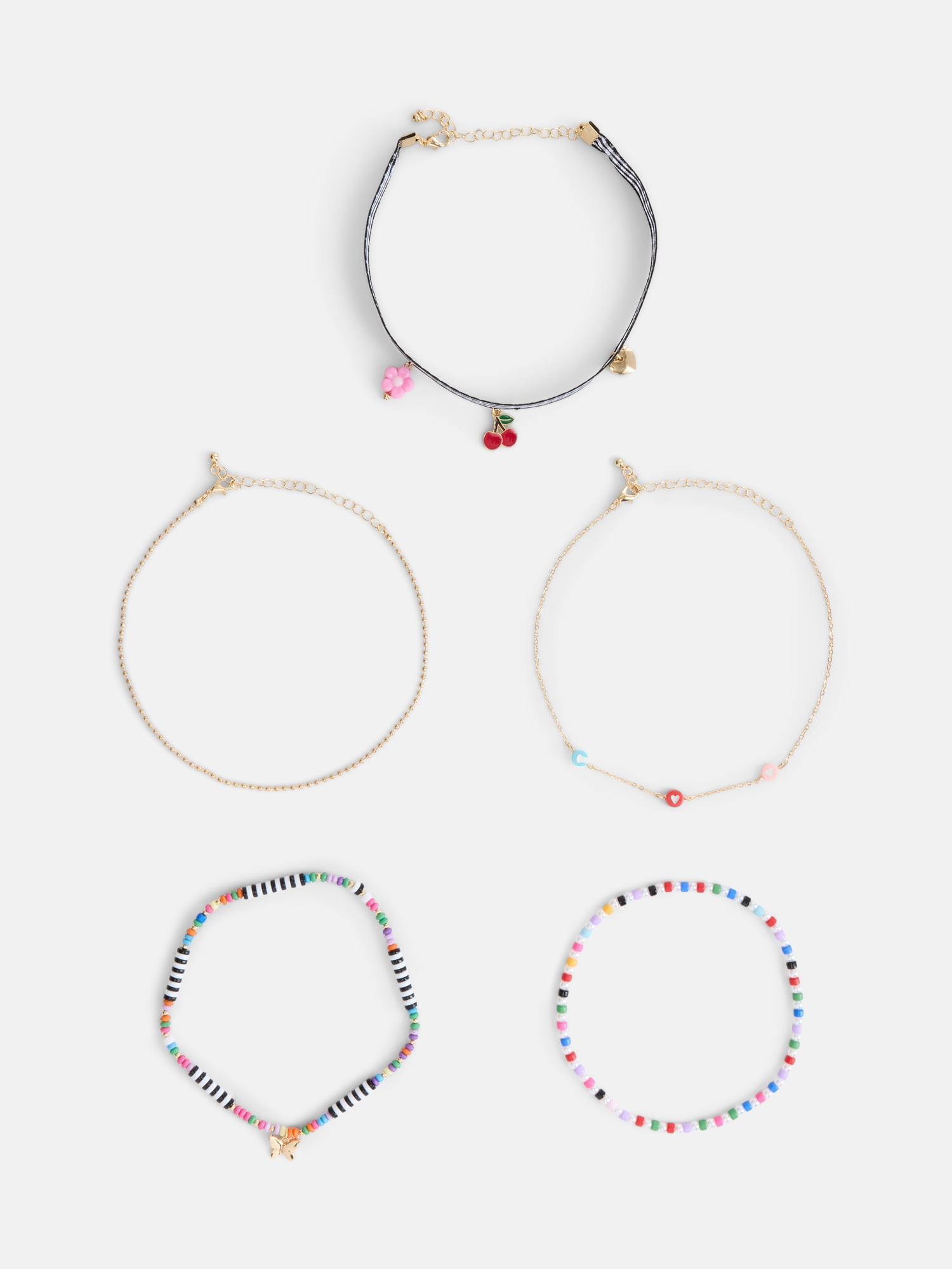 Wonder Nation Girls 5-Pack Cherry Choker Set, Gold/Multi