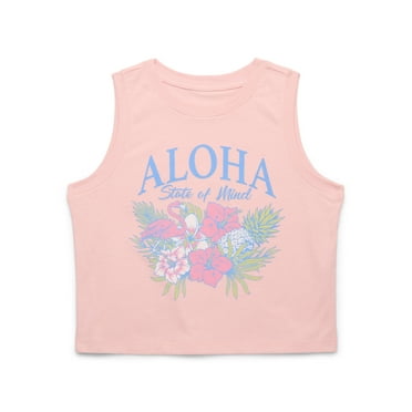Wonder Nation Girls Aloha State of Mind Graphic Crew Neck Tank Top, Sizes 4-18 & Plus