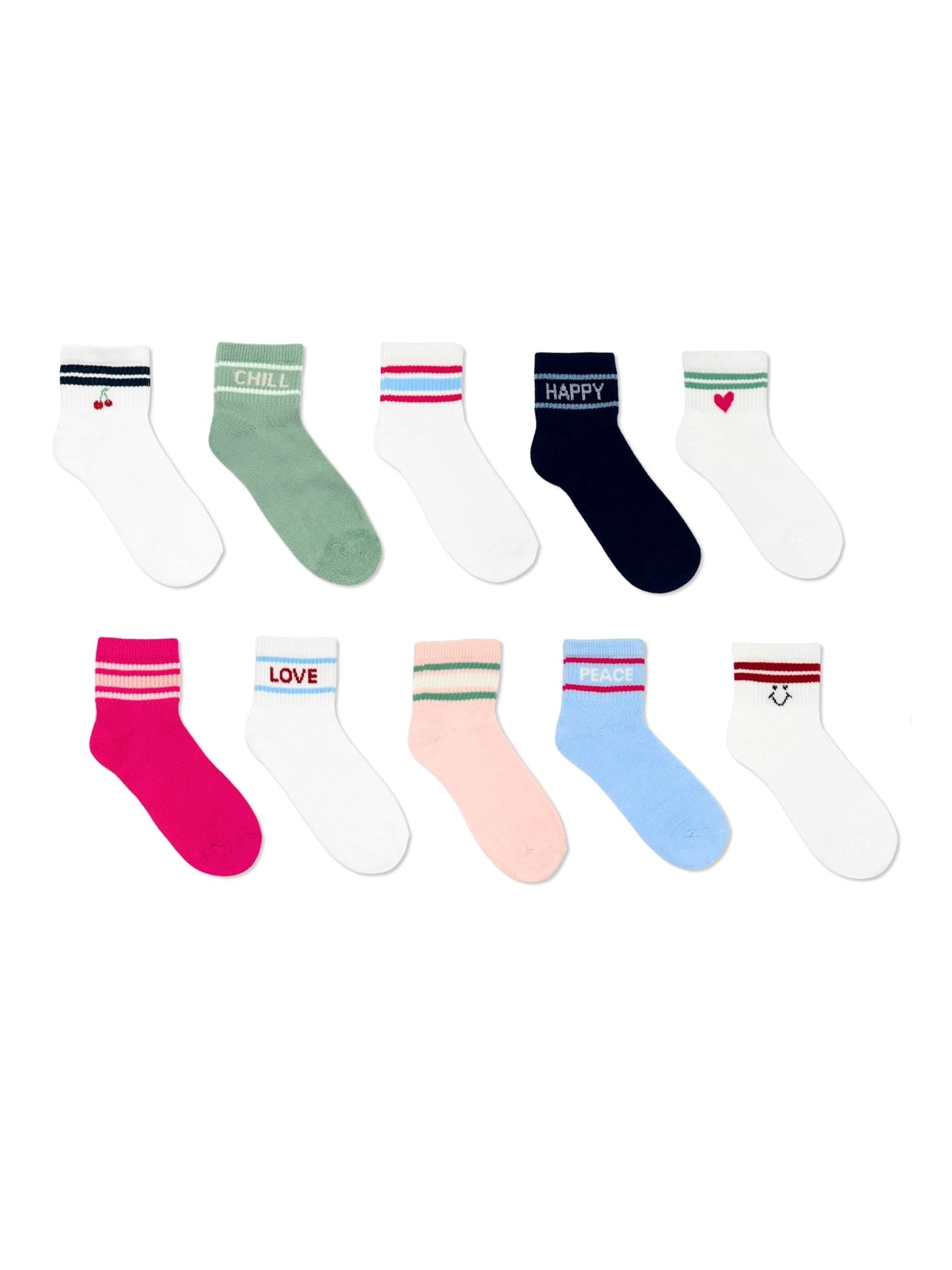 Wonder Nation Girls Ankle Icon Socks, 10-Pack, Sizes S-L