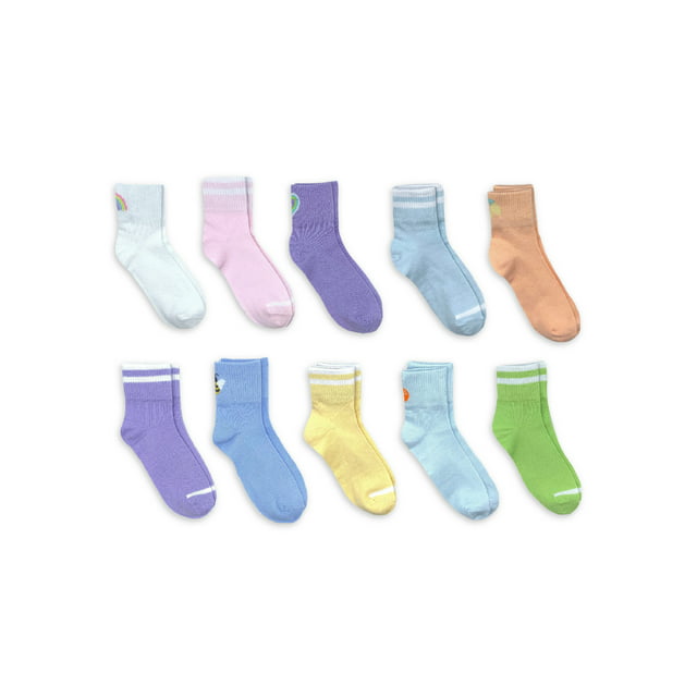 Wonder Nation, Girls Ankle Icon Socks, 10-Pack, Sizes S-L - Walmart.com