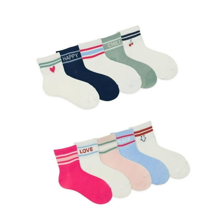 Wonder Nation Girls Ankle Icon Socks, 10-Pack, Sizes S-L