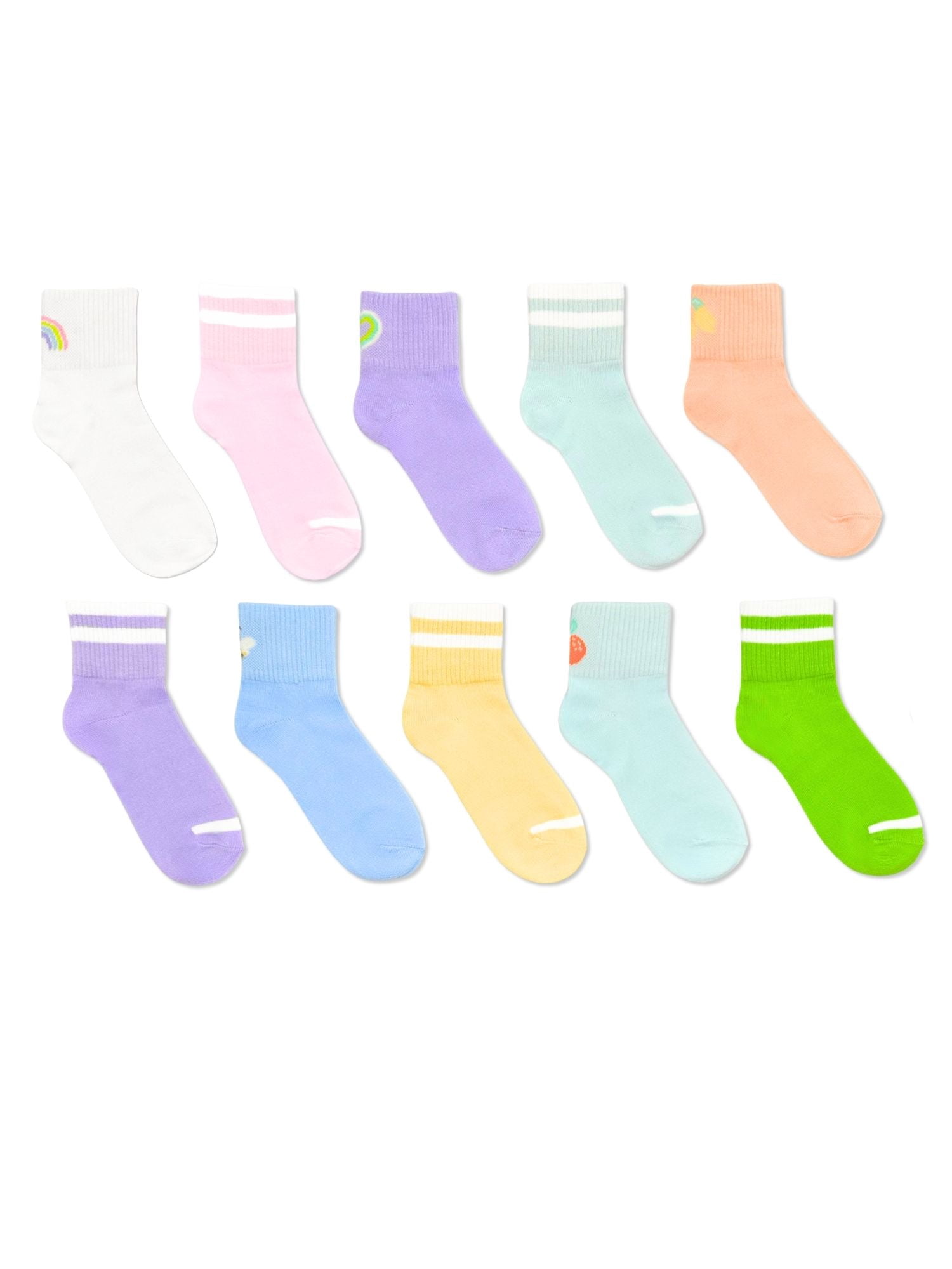 Wonder Nation, Girls Ankle Icon Socks, 10-Pack, Sizes S-L