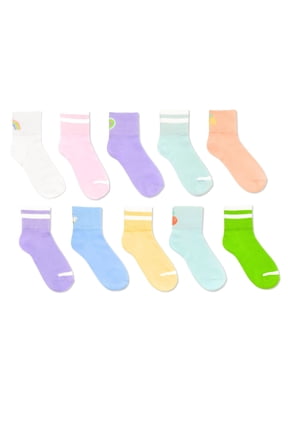 , Girls Ankle Icon Socks, 10-Pack, Sizes S-L