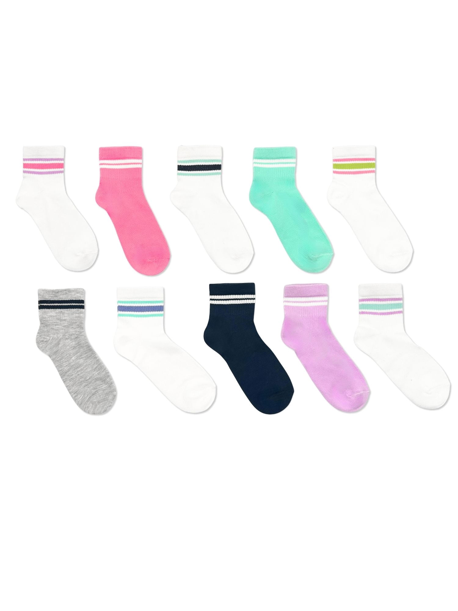 Wonder Nation Girls Ankle Multi Socks, 10-Pack, Sizes S-L
