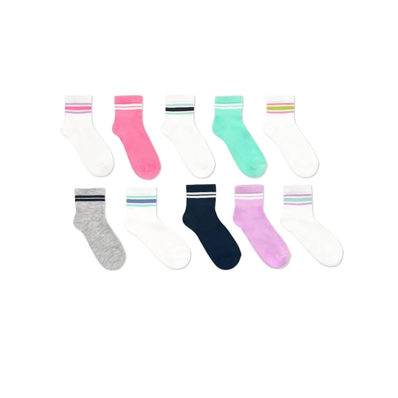Wonder Nation Girls Ankle Multi Socks, 10-Pack, Sizes S-L