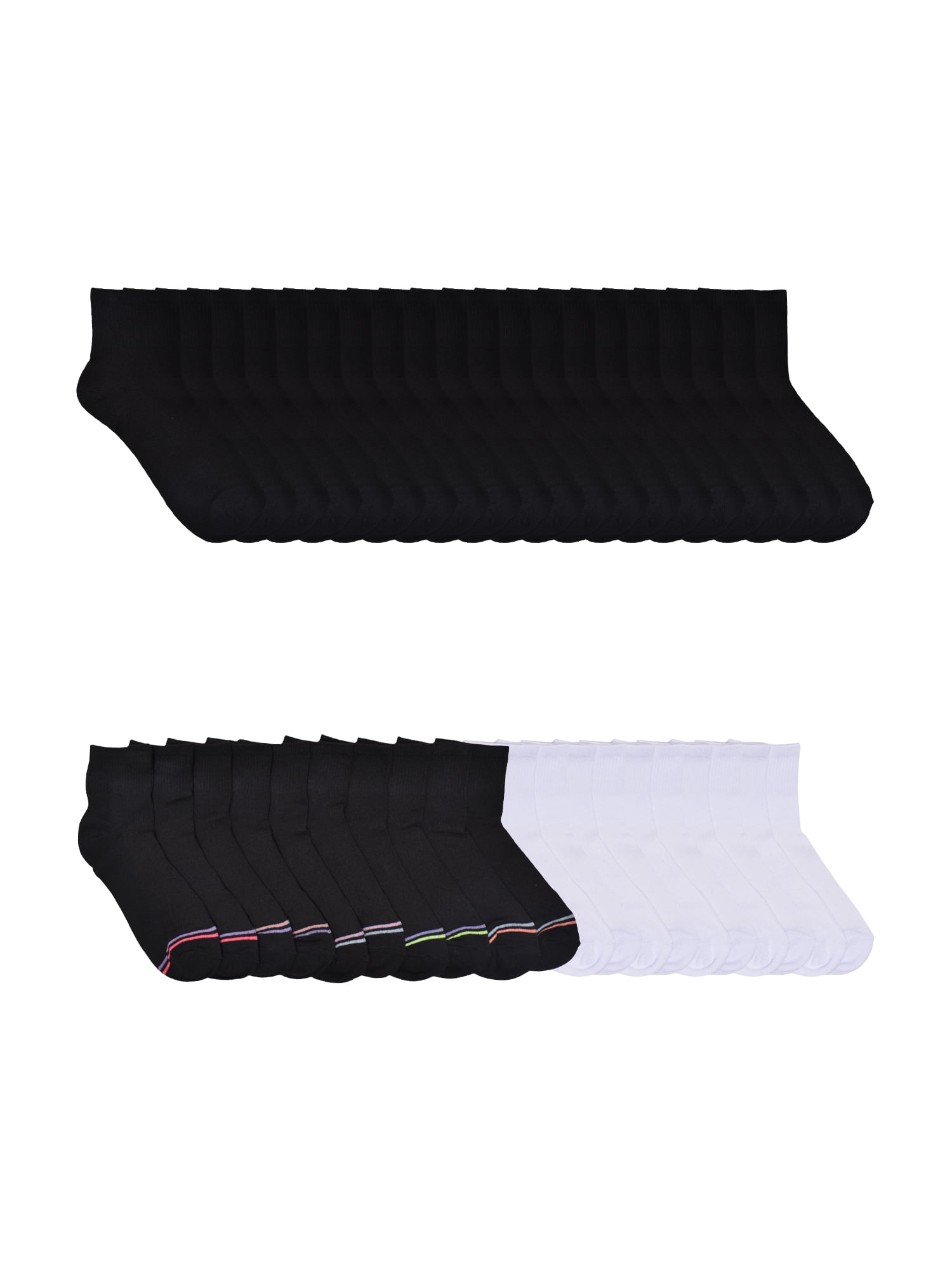 Wonder Nation Girls Ankle Sock, 20 Pack, Sizes S-L