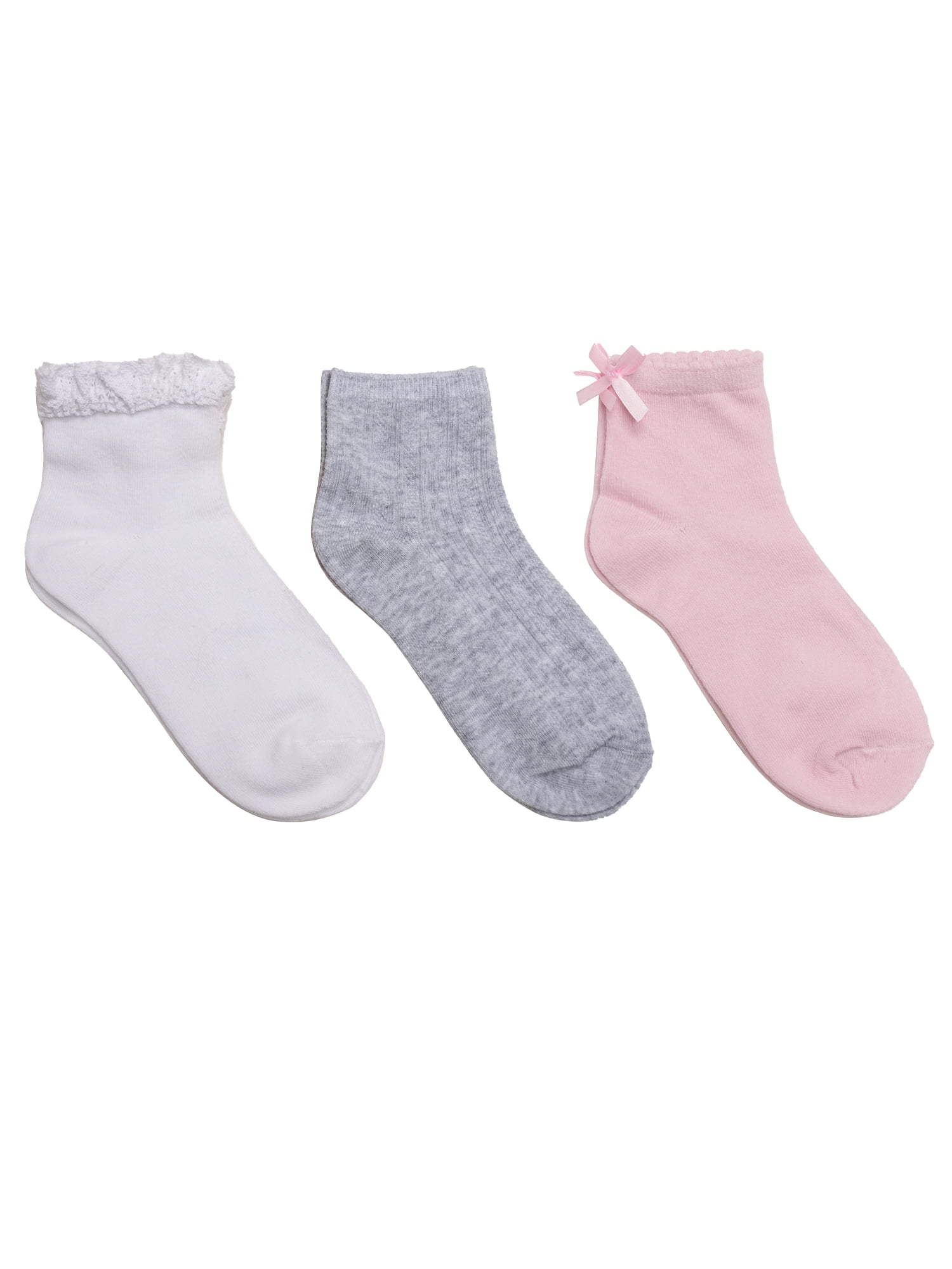Wonder Nation Girls' Ankle Socks, 3-Pack, Sizes S-L
