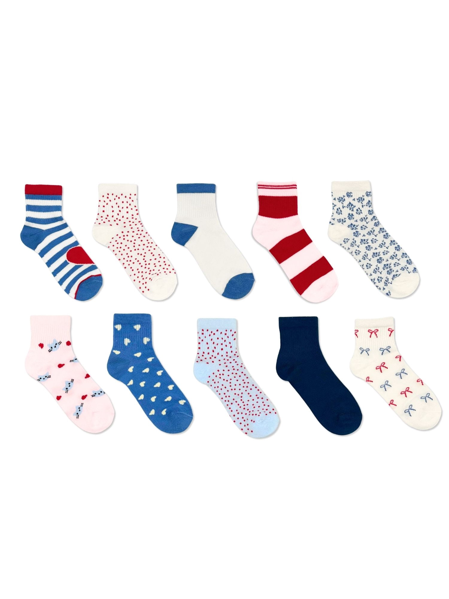 Wonder Nation Girls Ankle Stripe Socks, 10-Pack, Sizes S-L