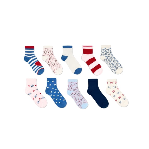 Wonder Nation Girls Ankle Stripe Socks, 10-Pack, Sizes S-L