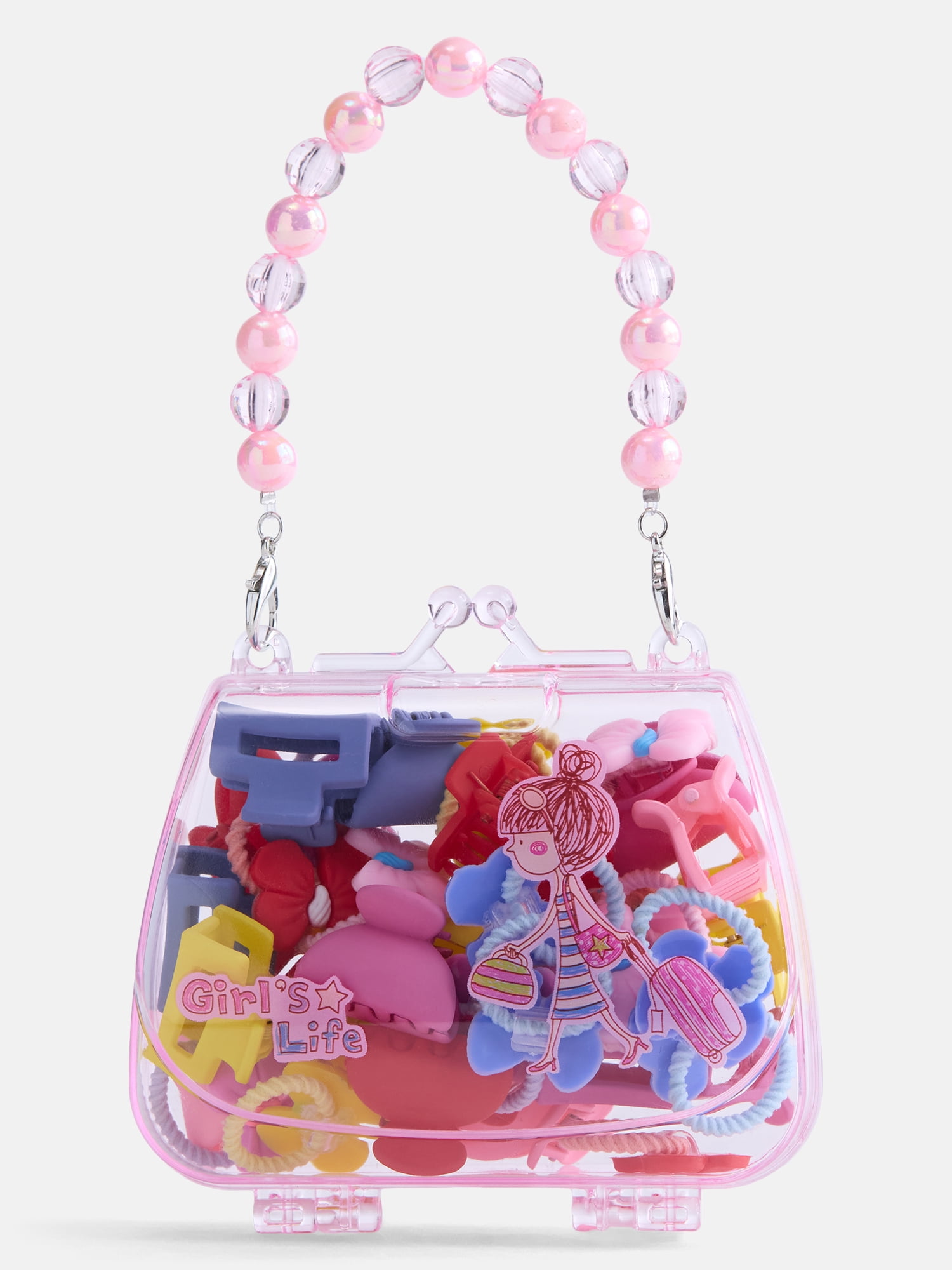 Wonder Nation Girls' Hair Accessories and Purse Carryall, 40-Piece, Pink