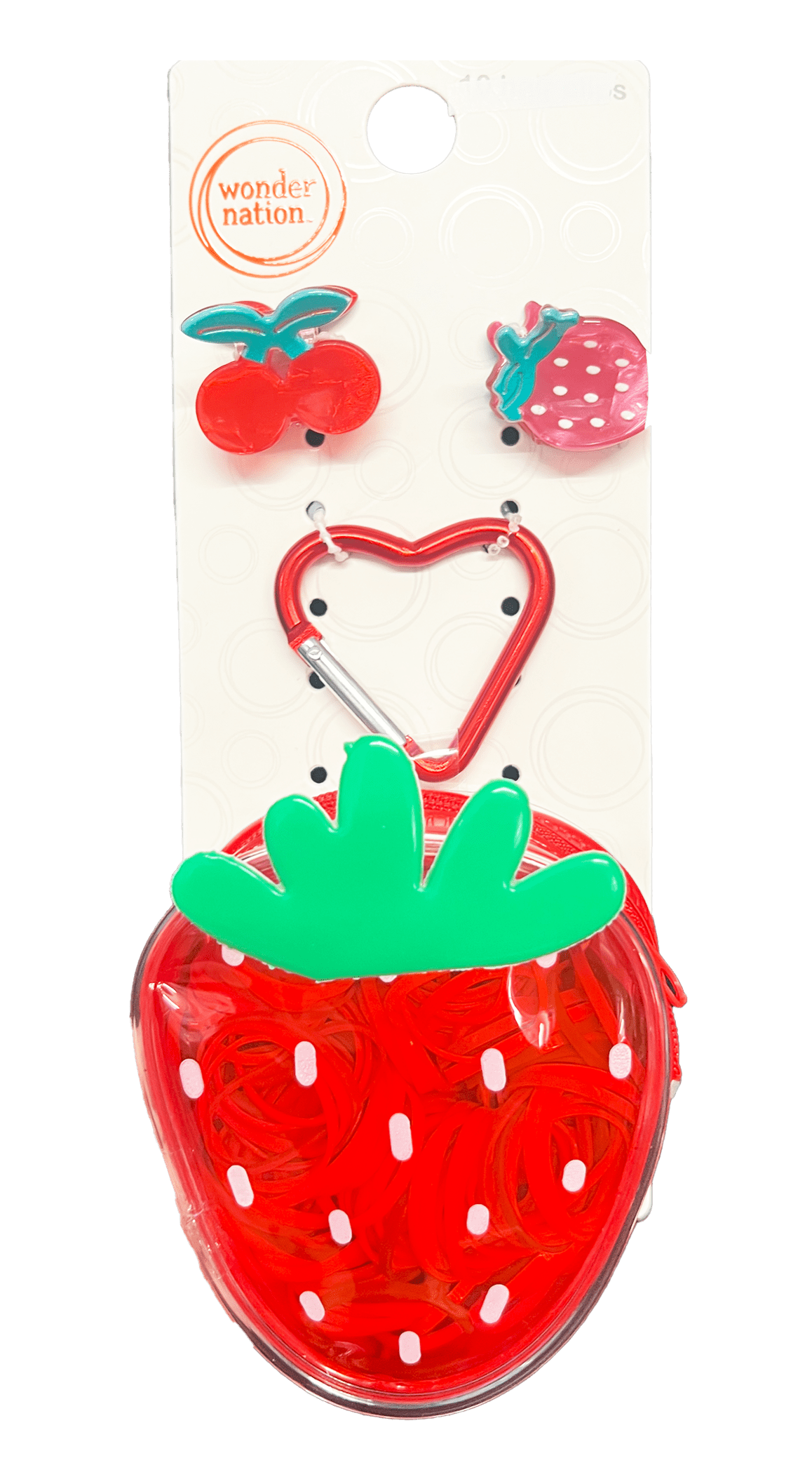 Wonder Nation Girls Mini Fruit Claw Clips with Strawberry Pouch Keychain, 204-Piece, Red