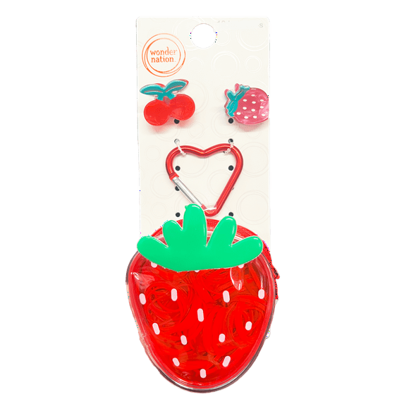 Wonder Nation Girls Mini Fruit Claw Clips with Strawberry Pouch Keychain, 204-Piece, Red