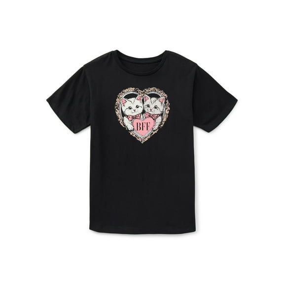 Wonder Nation Girls BFF Cats Graphic Tee with Short Sleeves, Sizes 4-18