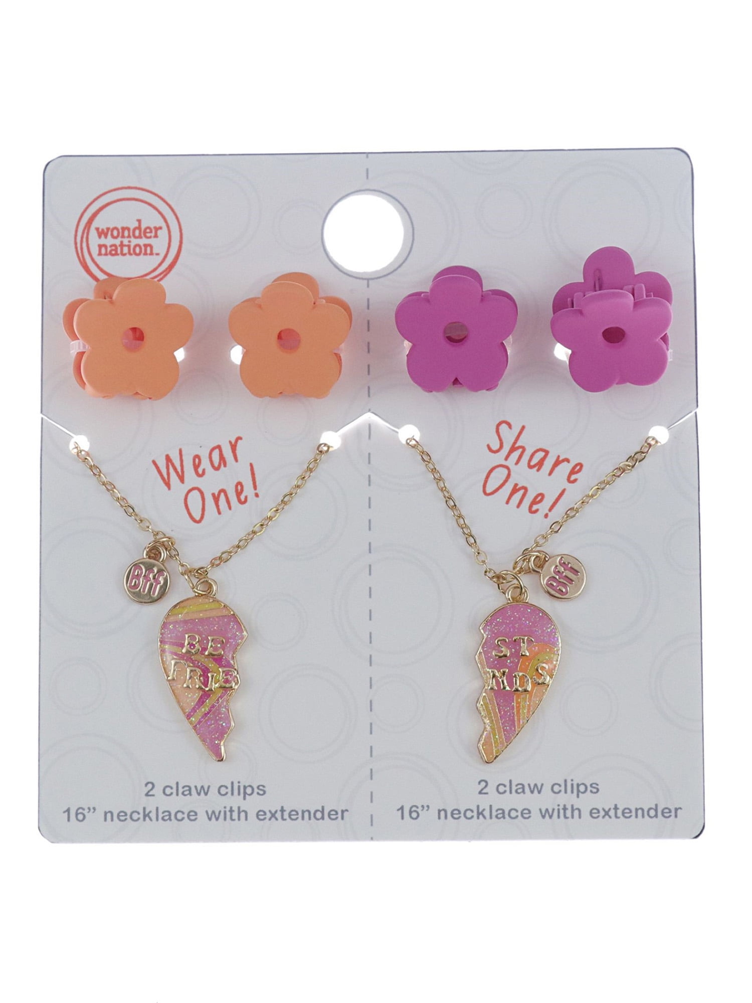 Wonder Nation Girls BFF Necklace and Hair Clip Set, 6-Piece
