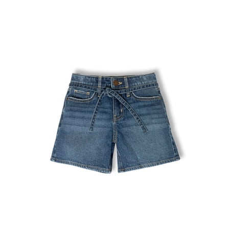 Wonder Nation Girls Baggy High-Waisted Denim Shorts, Medium Enzyme Belted, Size 5-18