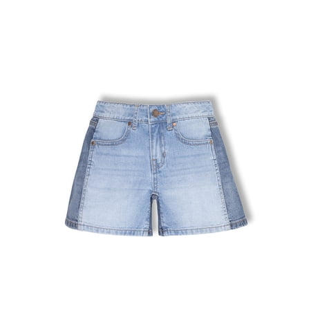 Wonder Nation Girls Two-Tone Baggy Denim Shorts, Size 5-18